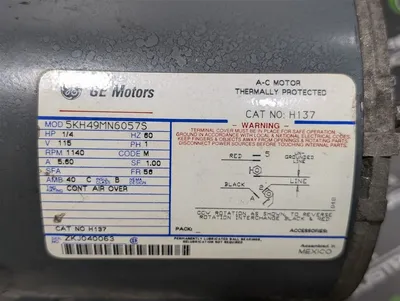 General Electric 5KH49MN6057S AC Fan Motor 115VAC 1/4HP 1140 RPM 56 Frame Used