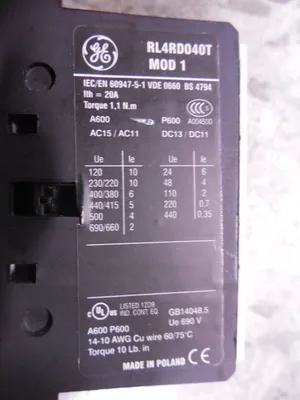 General Electric RL4RD040T Contactor Module Used