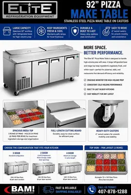 Elite Stainless Steel 92" Pizza Make Table on Castors