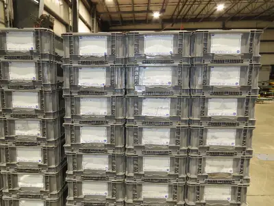Lewis SO4815-7 Stackable GRAY Plastic Tote Container Bin 48x15x7" Lot of 30