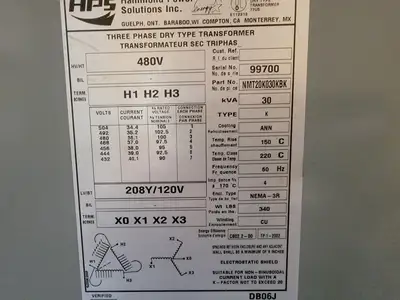 Used HAMMON POWER SOLUTIONS INC. NMT20K030KBK Transformers British Columbia CA | Lenmark #477573