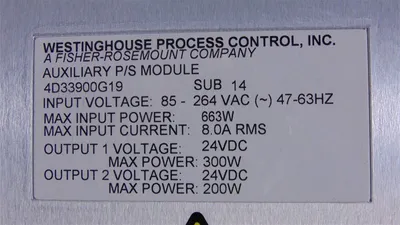 Westinghouse 4D33900G19 Ovation Auxiliary Power Supply Module Sub. 14 Used
