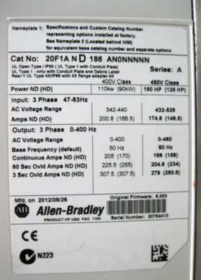 USED Allen-Bradley 20F-1AND186AN0NNNNN