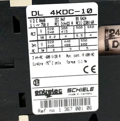 NEW ENTRELEC DL4KDC-10 CONTACTOR DL4KDC10
