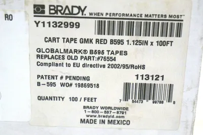 NEW BRADY Y1132999 CART TAPE RED 100FT