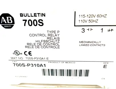 ALLEN BRADLEY 700S-P310A1 CONTROL RELAY SER. E 700SP310A1 NEW, SURPLUS