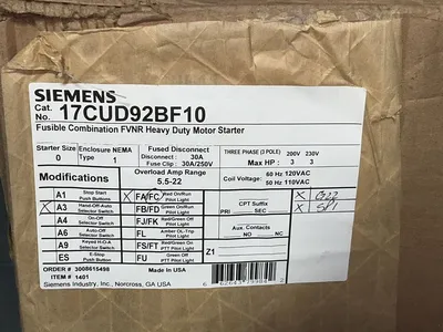 Used SIEMENS 17CUD92BF10 Starters Ohio US | HGR 24 #1280253