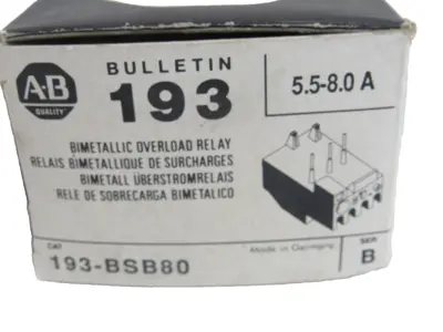 ALLEN BRADLEY 193-BSB80 OVERLOAD RELAY SER. B 193BSB80 NEW, SURPLUS