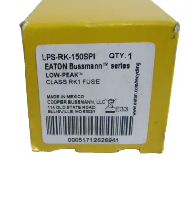 NEW BUSSMANN LPS-RK-150SPI LOW PEAK FUSE LPSRK150SPI