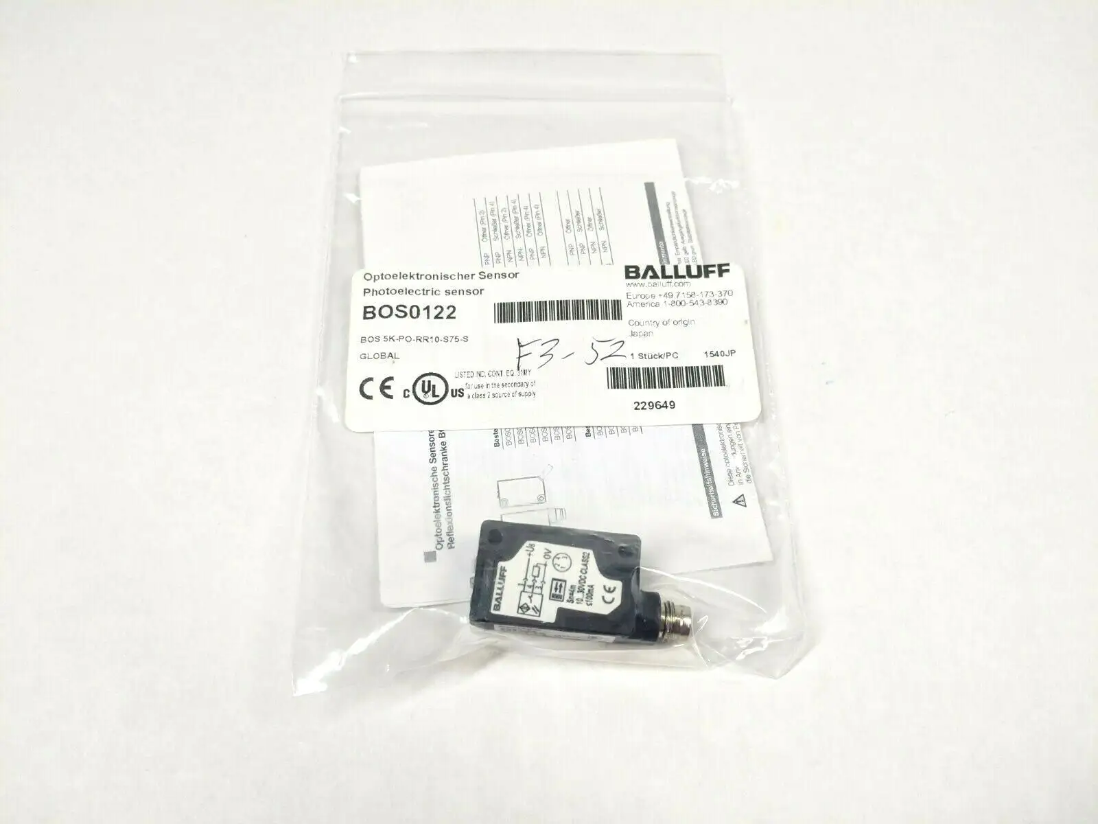 New | in-Stock Balluff BOS0122,BOS 5K-PO-RR10-S75-S Photoelectric Sensors Michigan US | Maverick Industrial Sales #1397515
