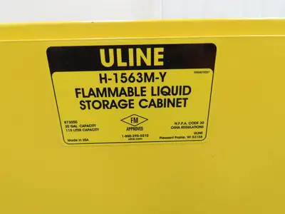 Uline H-1563M-Y Yellow Flammable Safety Cabinet Dual Door 30 Gallon Liquid