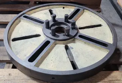 D1-6 LATHE FACE PLATE – 22” OVERALL DIAMETER, 2-1/2” THROUGH HOLE, D1-6 MOUNT, 6 PINS