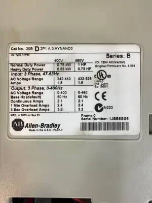 Allen Bradley 20BD2P1A0AYNAND0/ B PowerFlex 700 AC Drive (9.4.4)