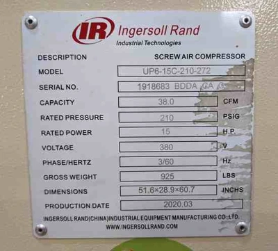 INGERSOLL RAND UP6-15C-210-272 ROTARY SCREW AIR