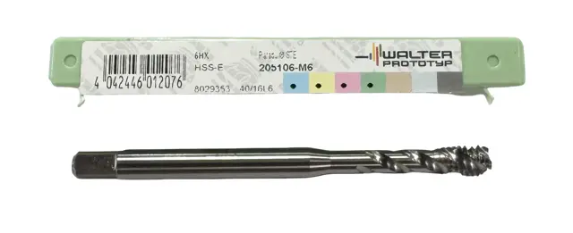 Walter M6 x 1mm Cobalt Spiral Flute Tap, Bottoming, 6HX, Straw Finish