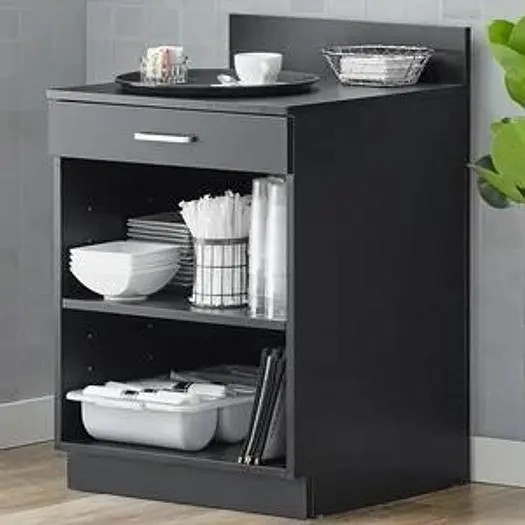 Waitress station - 24" with drawer and adjustable shelf - black