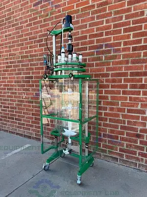 USED CHEMGLASS 150 LITER GLASS REACTOR W/ CHEMGLASS DIGITAL OVERHEAD STIRRER