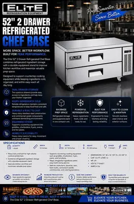 Elite 52″ 2 Drawer Refrigerated Chef Base