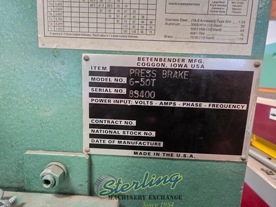 Used BETENBENDER 6-50T Press Brakes California US | Sterling Machinery Exchange #1465708