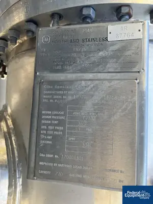 USED Buss ChemTech 150 Sq Ft Buss SMS Thin Film Evaporator, 316L S/S, 32/180#