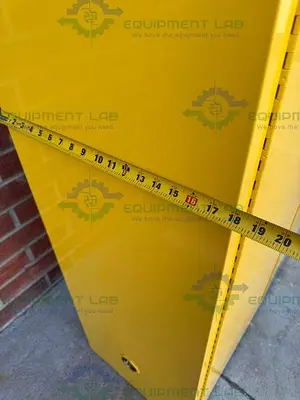 USED JUSTRITE 45 GALLON FLAMMABLE LIQUID STORAGE CABINET W/ SOFT CLOSE DOORS KEY