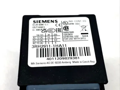 3RH2911-1HA11 | Siemens  Auxiliary Switch Block 1 NO + 1 NC, For 3RT2 & 3RH2 - New