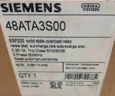 NEW SIEMENS 48ATA3S00 OVERLOAD RELAY