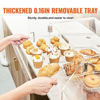 Pastry Display Case, 3-Tier Commercial Countertop Bakery Acrylic Display Case - 20.7" wide