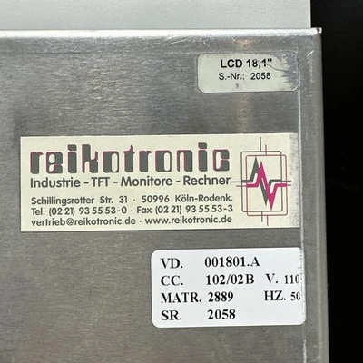 PARTS/REPAIR Reikotronic 001801.A LCD 18.1" 115-230 V 50/60 Hz Touchscreen Panel