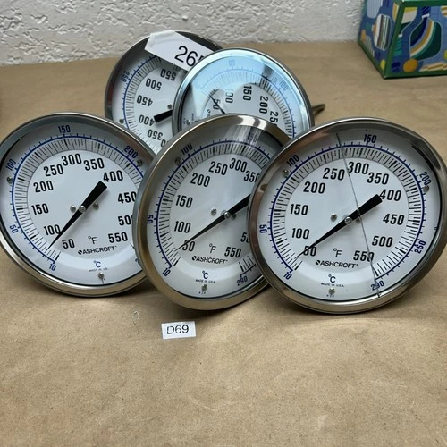 (5) ASHCROFT 5” BIMETAL THERMOMETER 3" STEM 50-550F 10-290C NNB * READ*