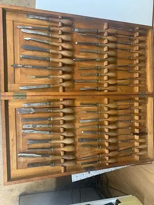 5986-385 Antique Holtzapffel & Co Ornamental Lathe 54 Turning Tools Chisel Set, London