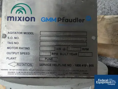 USED Pfaudler GMM Pfaudler Mixion Agitator, Model MIIG-0.4