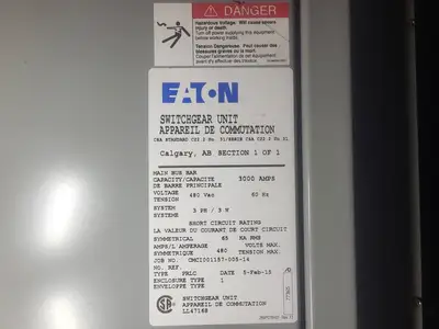 Switchgear Unit, 3000 Amp 480 volts, 3ph