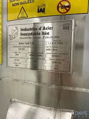USED 2021 INDUSTRIES D'ACIER INOXYDABLE ITEE 1,700 GALLON