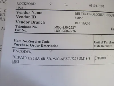 REFURBISHED BEI E25BA-6R-SB-2500-ABZC-7272-SM18-S OPTICAL ENCODER BEI E25