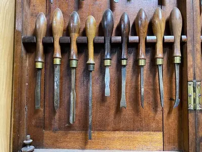 7447-385 Antique Holtzapffel Ornamental Lathe Turning Tools Chisel Set, London -54 Each