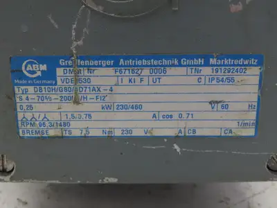 ABM DB10H/G80/4D71AX-4 Inline Gearmotor w/Brake .25kw 230/460V 3PH 96rpm 15:1