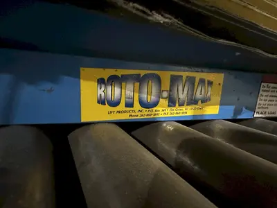 3,000 LBS X 48" X 48" ROTO-MAX HYDRAULIC SCISSOR LIFT TABLE W/ ROTARY LEWCO ROLLER CONVEYOR TOP, 110 VOLT: STOCK #20875