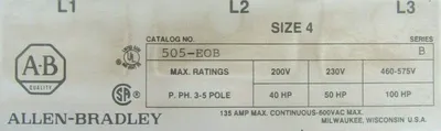 NEW ALLEN BRADLEY 505-EOB REVERSING STARTER SIZE 4 SER. B 460-480V 505EOB