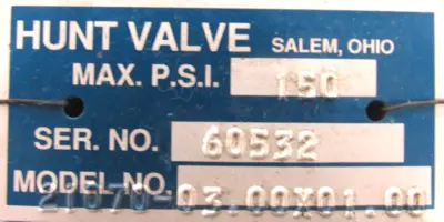 NEW HUNT VALVE 21070-03.00X01.00 CYLINDER 210700300X0100