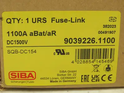 SIBA SQB-DC154 Ultra-Rapid Fuse 1100A Amp aBat/Ar DC 1500V 9039226.1100