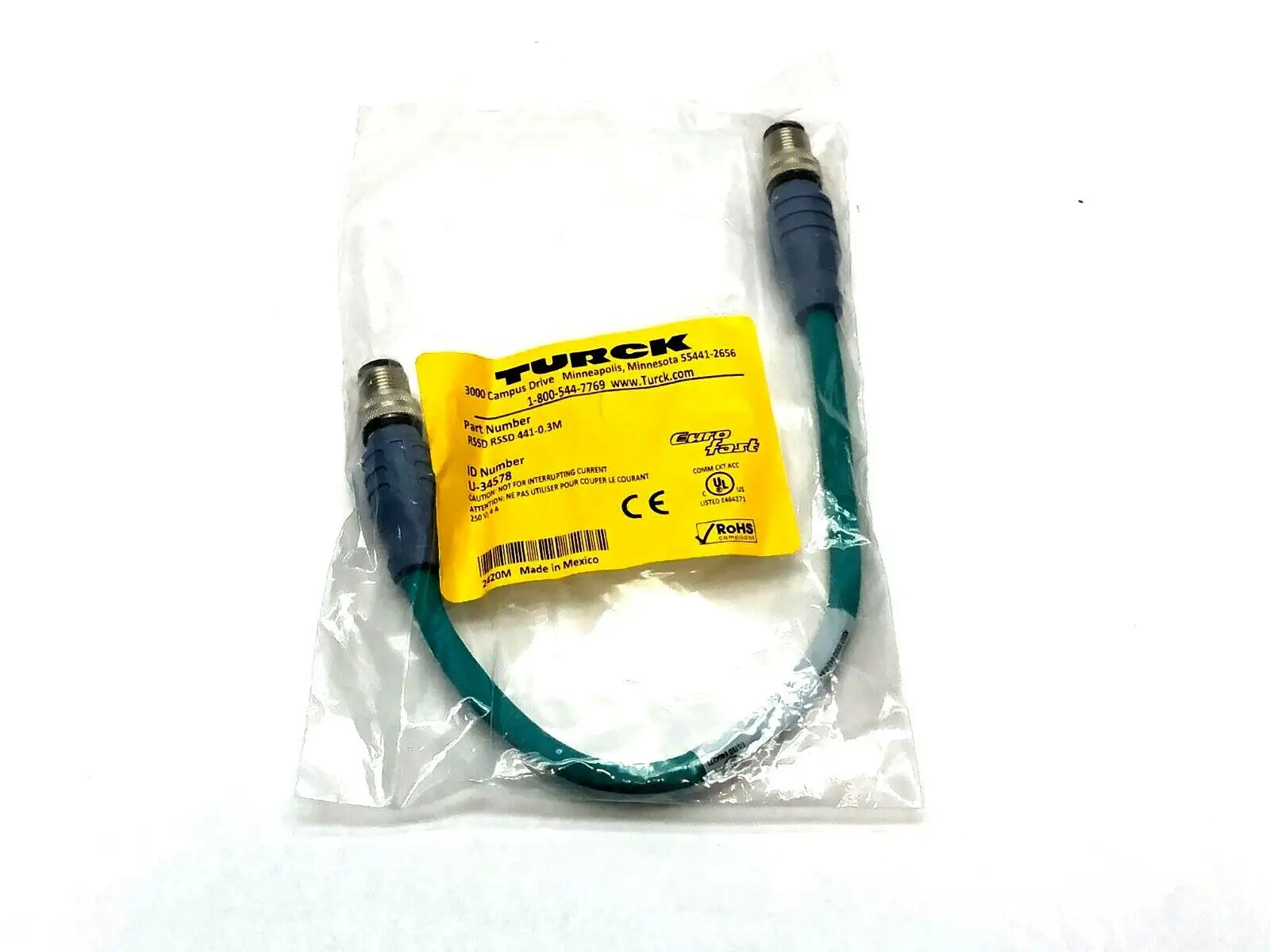 New | in-Stock TURCK DOUBLE-ENDED CORDSET Cable & Wire | Maverick Industrial Sales #1106976