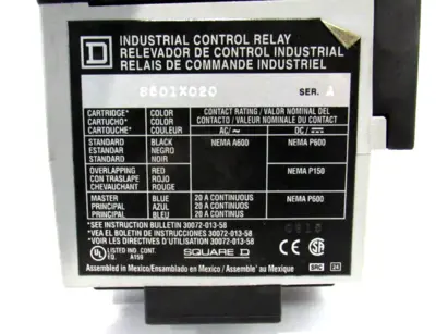 NEW SQUARE D 8501XO20V02 CONTROL RELAY SER.A