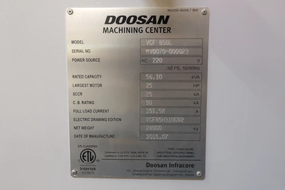 2015 DOOSAN VCF 850L Vertical Machining Centers | Elevation Machine (9)