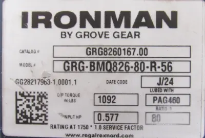 NEW GROVE GEAR GRG-BMQ826-80-R-56 GEAR REDUCER 80:1 GRG8260167.00
