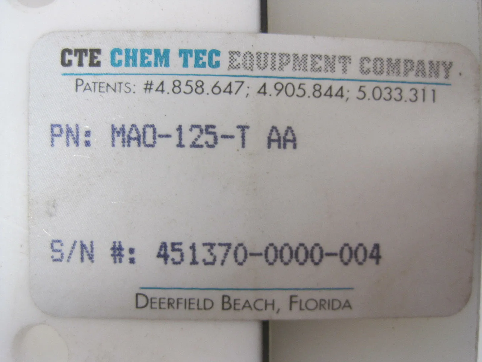 New Chem Tec Equipment MAO-125-T Flow Meter MAO125T