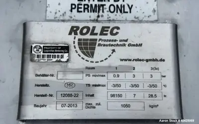 Used Rolec 25,931 Gallon Jacketed Stainless Steel Tank – Brewery Vessel with Multi-Zone Thermal Control