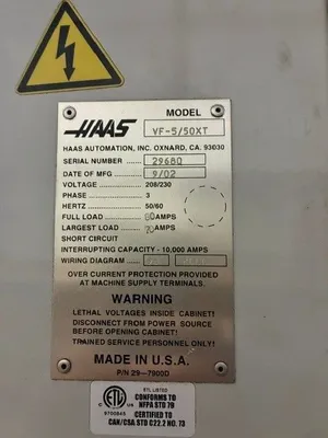 2002 HAAS VF-5/50XT Vertical Machining Centers | Bayou Machinery (5)