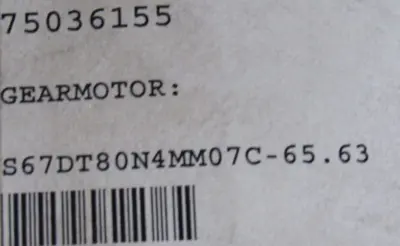 NEW SEW EURODRIVE S67DRE80M4/MM07/M0 GEARMOTOR S67DT80N4MM07C 1HP 65.63:1