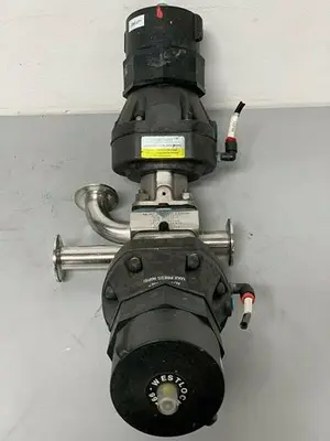 USED 2 ITT SHEROTEC 90PSI STAINLESS STEEL VALVES W/ 2 POSITION MONITORS & 1" SANITARY